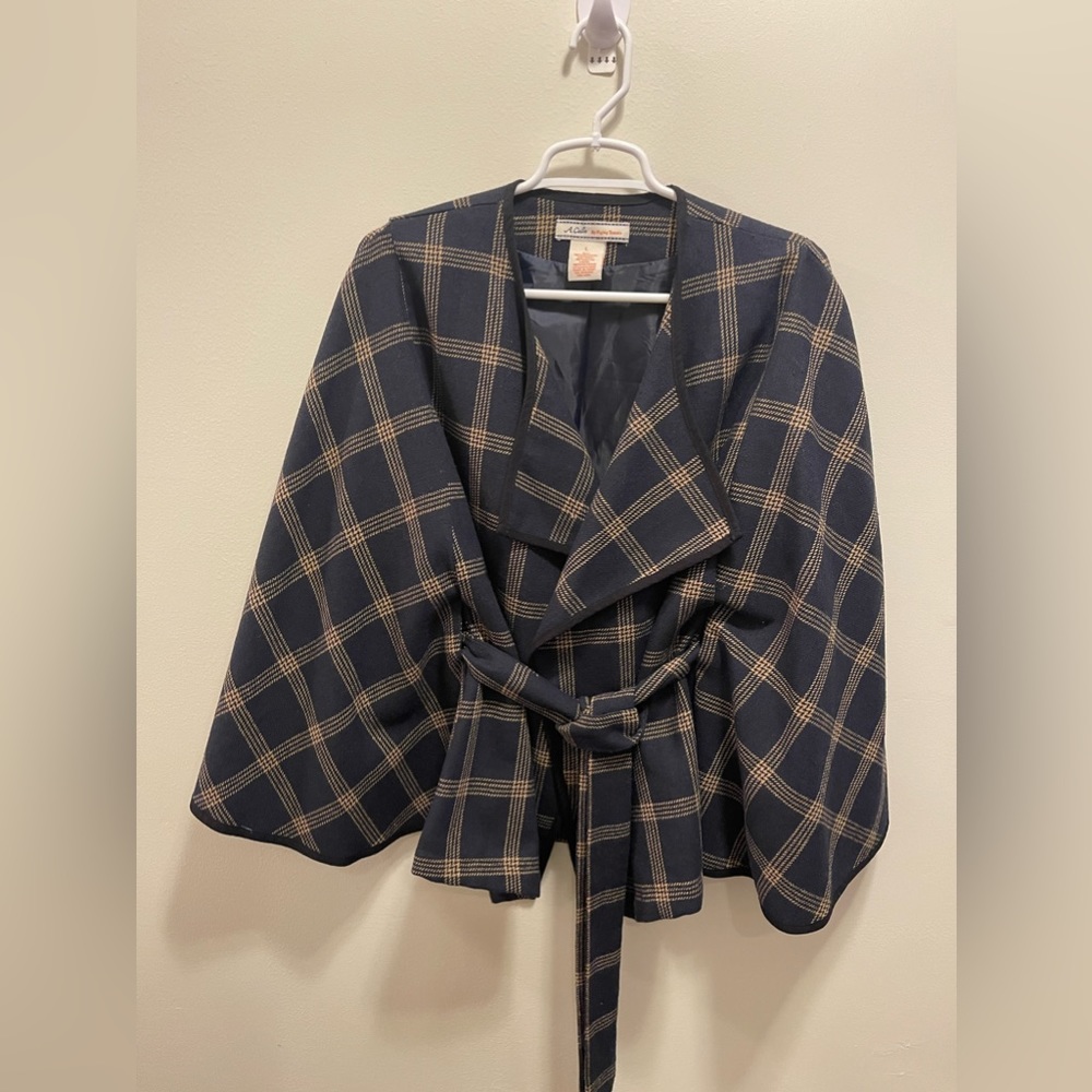 A Calén by Flying Tomato Navy & Gold Plaid Cape Size Large